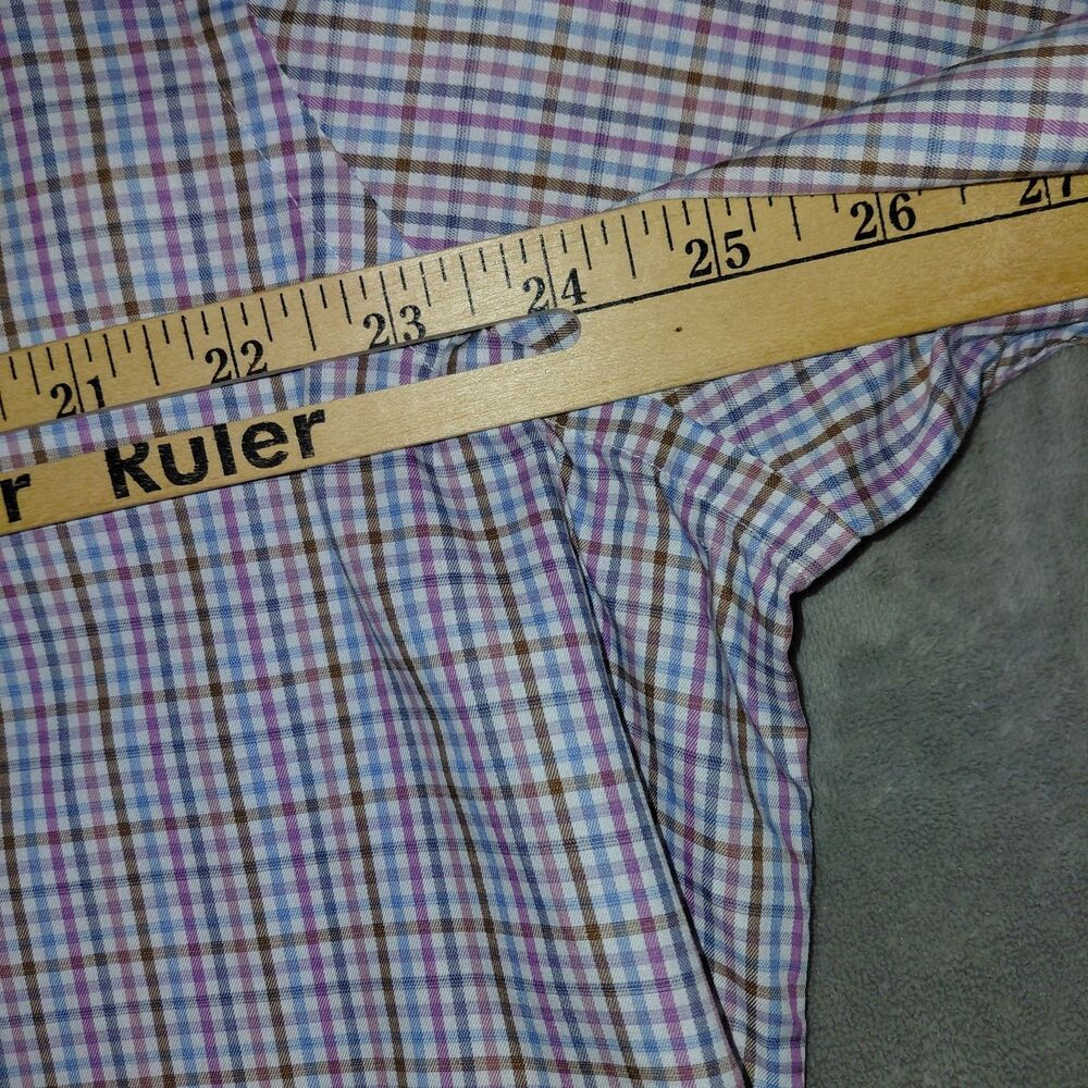 Peter Millar Button Up Shirt Mens 2XL Blue Pink Plaid Long Sleeve Classic Fit - Picture 9 of 12